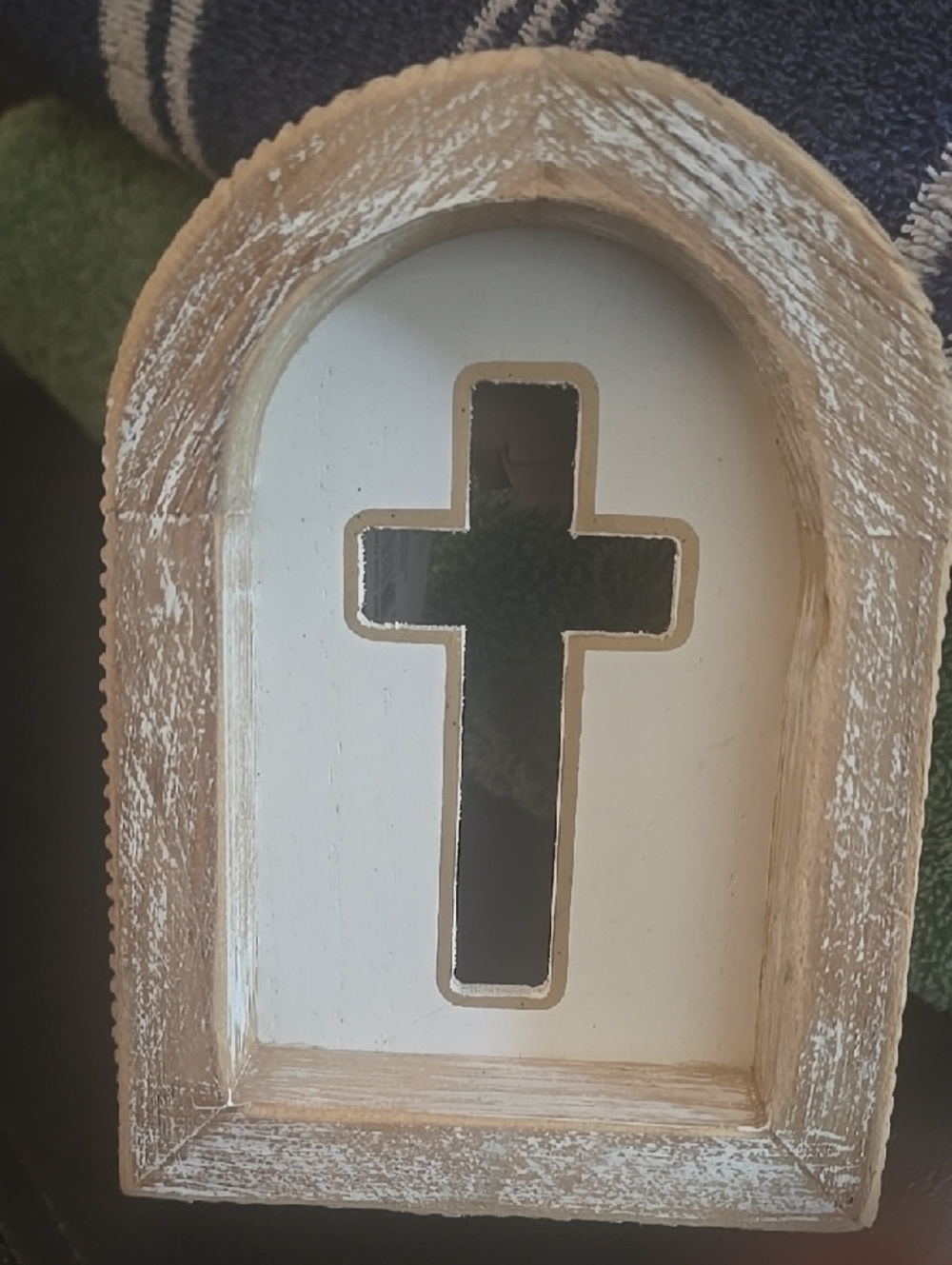 Rustic White and Natural Wood Cross Wall Accent